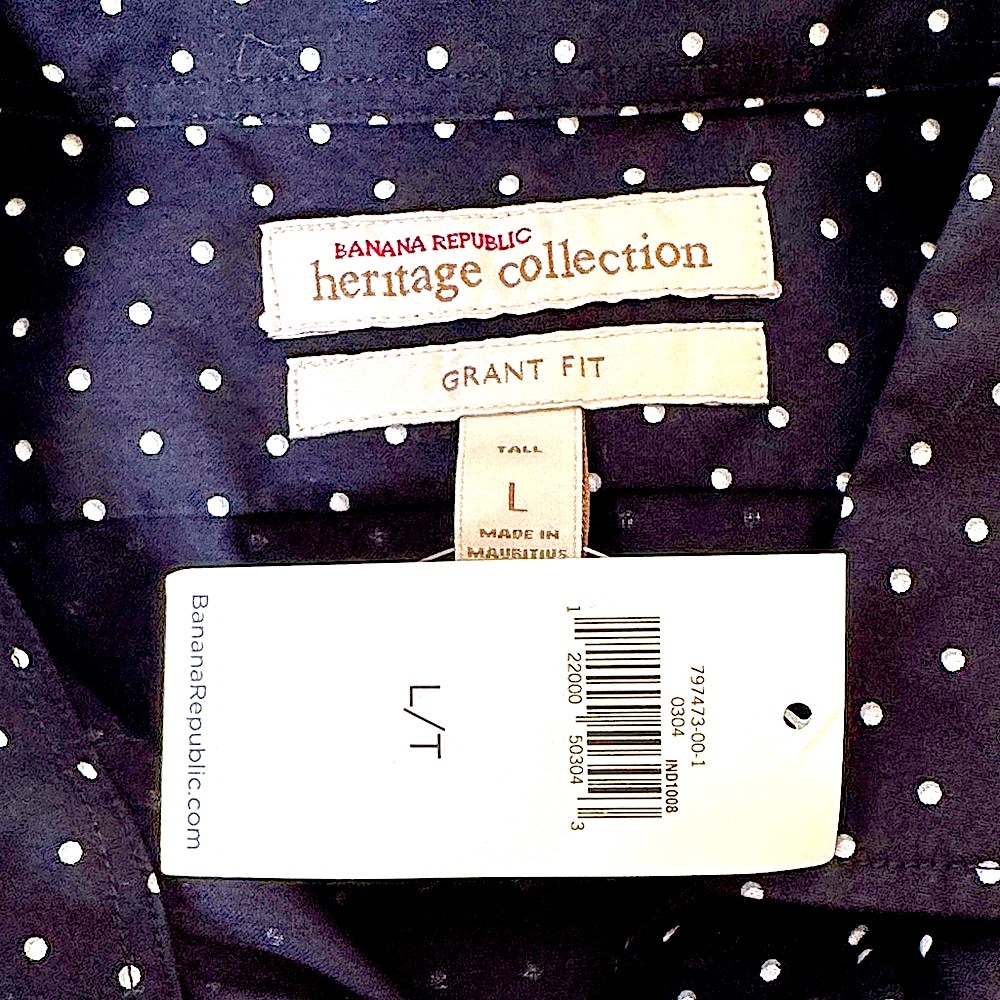NWT!! Men's Banana Republic Heritage Collection Black Polka Dot Shirt Sz- L/Tall - Picture 6 of 8